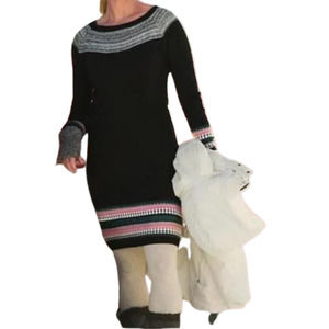 Athleta Nordic Fair Isle Vintage Sweater Dress Black - XL